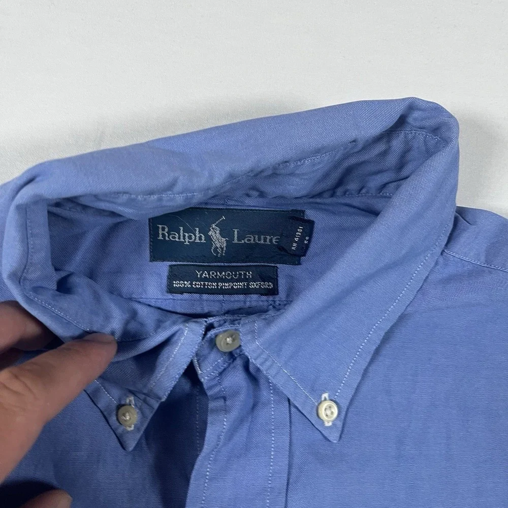RALPH LAUREN YARMOUTH 100% COTTON  BUTTON DOWN BLUE SHIRT OXFORD COLLAR - Picture 7 of 15